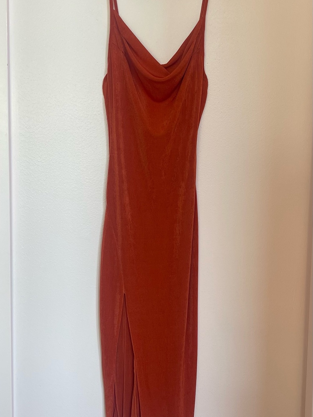 Rust Cowl Neck Maxi Dress with Side Slit